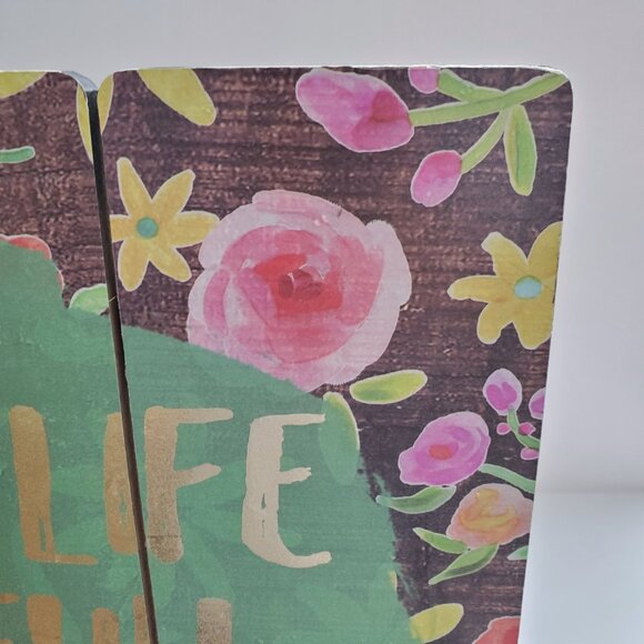 SPRING Decor Sign MDF Wood Sign Planks Florals & LIVE LIFE IN FULL BLOOM Script - Picture 2 of 9
